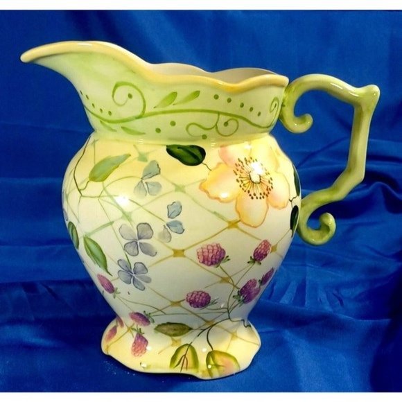 Vintage Tracy Porter Evelyn Floral Berries Ceramic Sangria Pitcher 3.5 Quart - Picture 3 of 7
